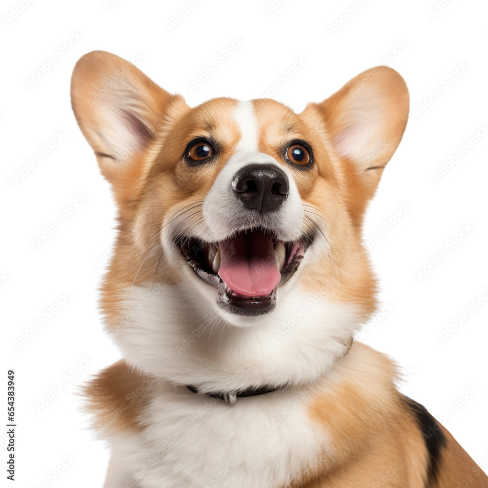 Portrait Happy Corgi dog smiling isolated on white background
