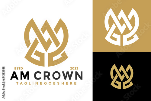 Letter Am or Ma Crown Logo design vector symbol icon illustration