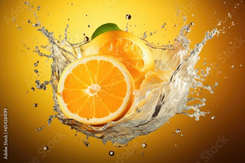 Orange slice with liquid splash isolated on bright background. Generative AI