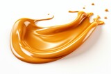 Liquid sweet melted caramel, delicious caramel sauce isolated on white