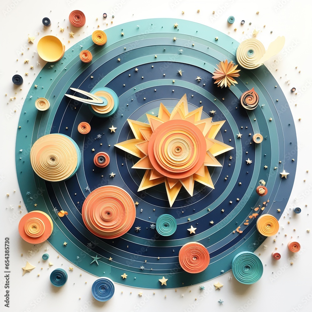Papercut concept art of the solar system
