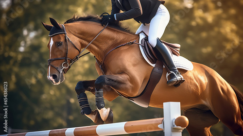 Overcoming Obstacles. The Art of Show Jumping in Horse Riding. Generative AI photo