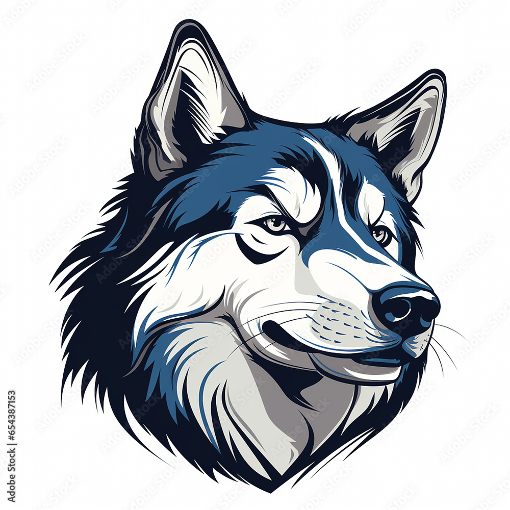illustration of a husky dog in blue color tones isolated on white