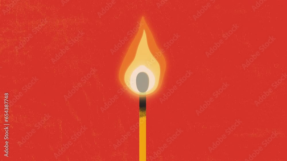 Burning match with fire on red background. Match with fire. Matches sign. 4K Video motion graphic animation. Burning match with fire on red background. Match with fire. Matches sign. 4K Video motion graphic animation.