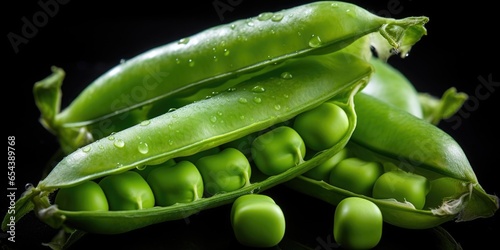 A dynamic closeup captures a single pea, perfectly split open to reveal its vibrant green interior, inviting viewers to appreciate the marvel within this tiny, nutritious package.