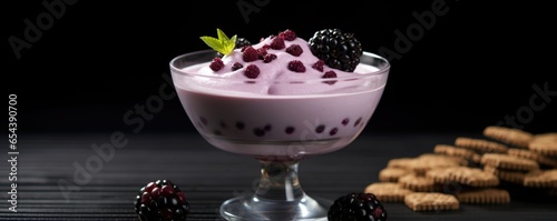 An enticing shot that blends the rich flavors of blackberries and the subtle sweetness of vanillainfused coconut milk, with a sprinkle of crushed graham crackers on top. The velvety, dark photo