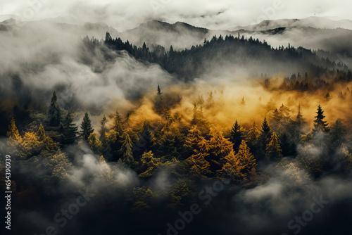 Autumn landscape with a dense forest and river © FrankBoston