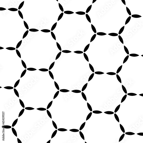 Black and white seamless pattern of hexagonal shape.