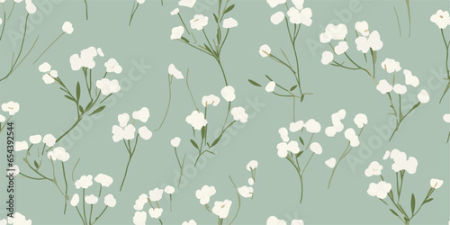 Fototapeta Naklejka Na Ścianę i Meble -  Seamless pattern with cute tiny flowers. Background texture with white gypsophila. illustration for textile, web, print, wrapping, fabric, wallpaper.