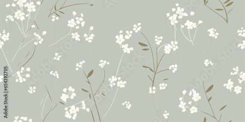 Seamless pattern with cute tiny flowers. Background texture with white gypsophila. illustration for textile, web, print, wrapping, fabric, wallpaper. #654392705