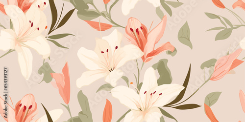 Lily flowers seamless pattern .Floral pattern design illustration for fashion, decoration, fabric, textile. lily pattern on light background