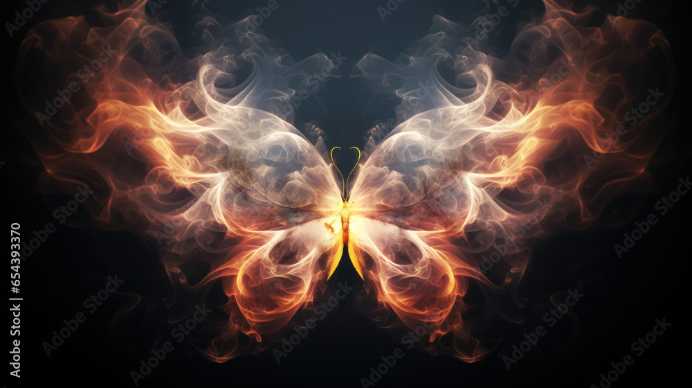 Spirit animal butterfly on black background light spiritual - By Generative AI	