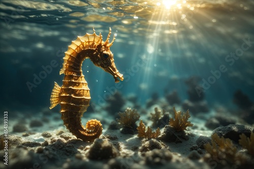 Seahorse floating under water in the sea. ai generative