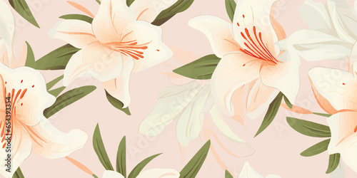 Lily flowers seamless pattern .Floral pattern design illustration for fashion, decoration, fabric, textile. lily pattern on light background