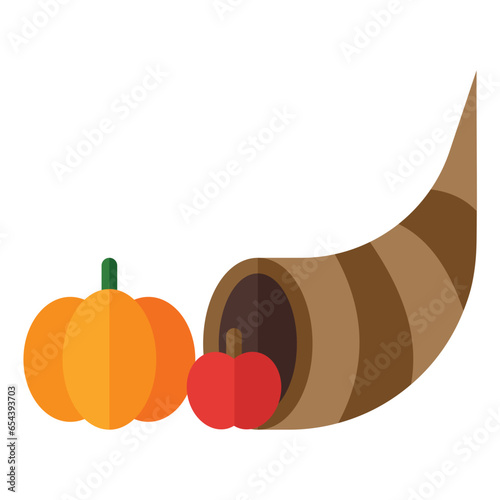 Cornucopia icon in flat style. Vector illustration, suitable for logo, web, graphic design, illustration, sticker, books, etc