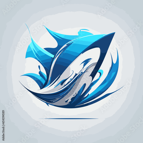 A vibrant and modern vector illustration of a stylized water splash. Featuring energetic swirls in various shades of blue and cyan, this graphic captures the essence of liquid motion, purity.
