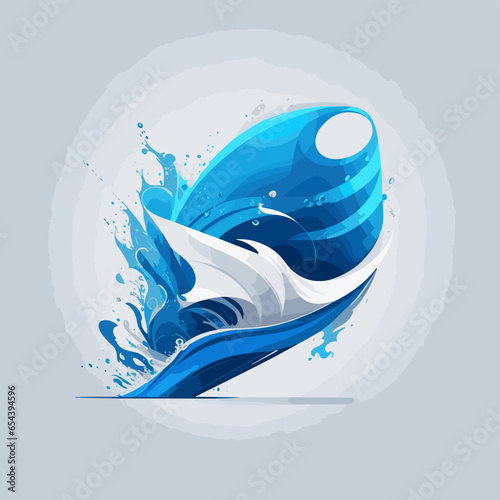 A vibrant and modern vector illustration of a stylized water splash. Featuring energetic swirls in various shades of blue and cyan, this graphic captures the essence of liquid motion, purity.