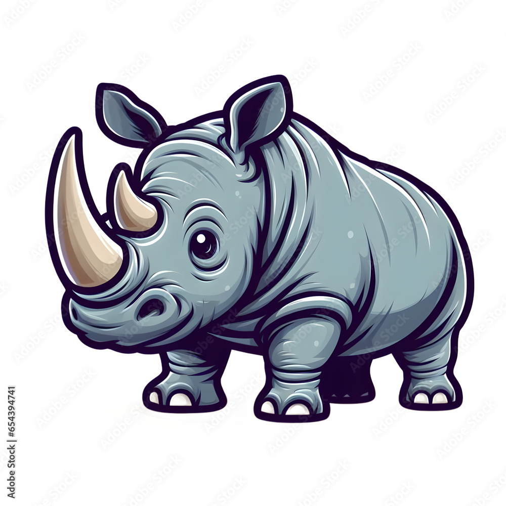 Rhino cartoon color illustration art with transparent background generative AI.