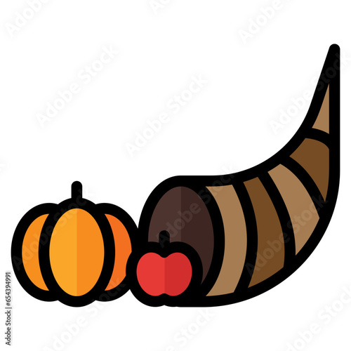 Cornucopia icon in filled line style. Vector illustration, suitable for logo, web, graphic design, illustration, sticker, books, etc