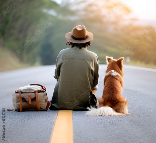 Mann mit Hund auf der Straße
