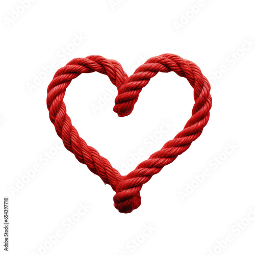 Love symbol of red rope on transparent background