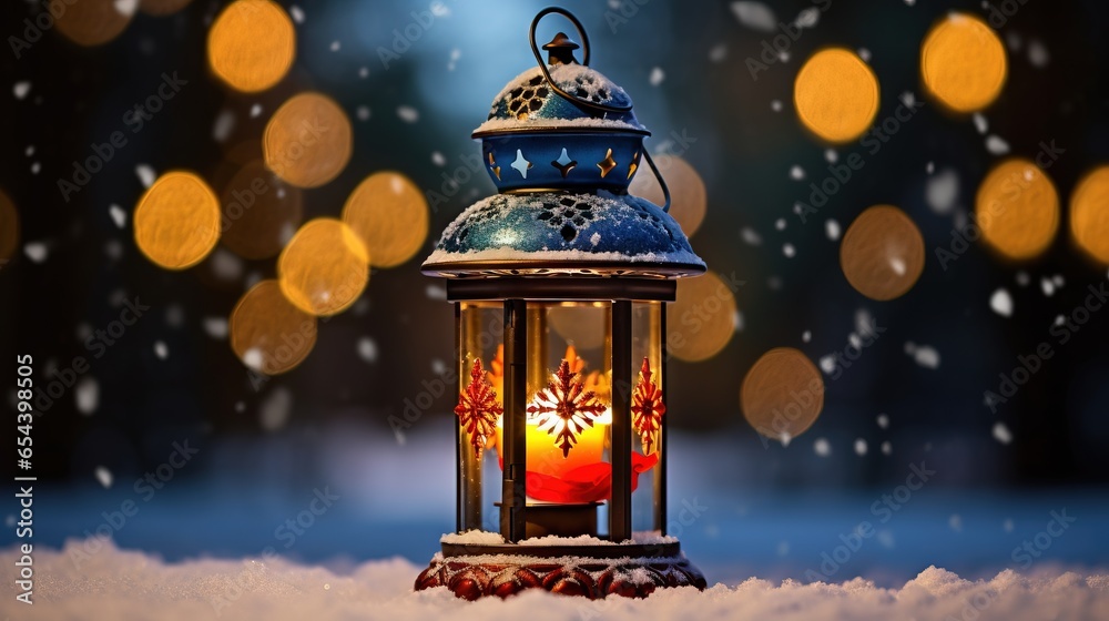 Lantern, snowfall, christmas decorationsai generated Christmas background illustration Lantern, snowfall, christmas decorationsai generated Christmas background illustration