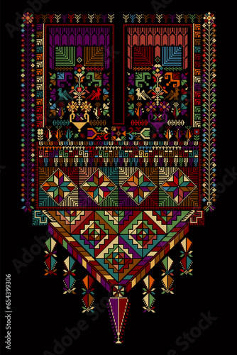 Embroidery vector Tatreez template , Palestinian fashion neck ornament photo