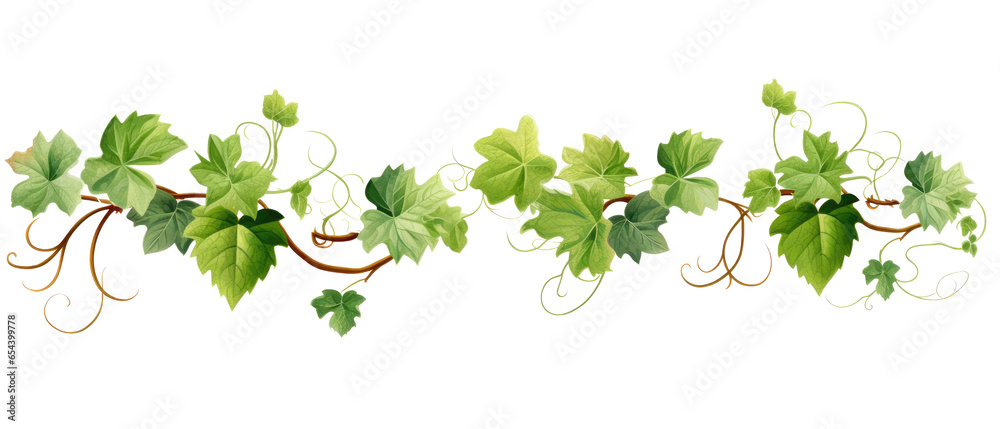 Twisted grape leaf and vines on transparent background - obrazy, fototapety, plakaty 