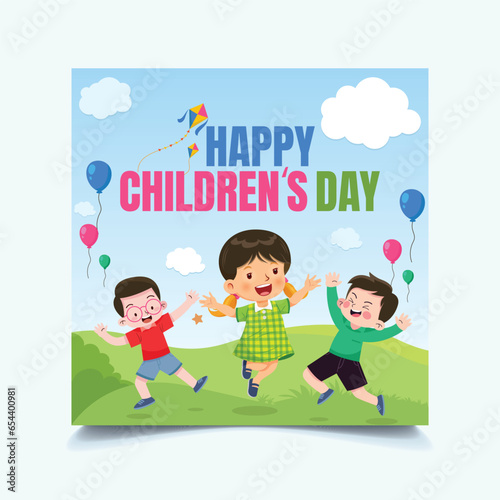 Happy children day with happy kids background illustration