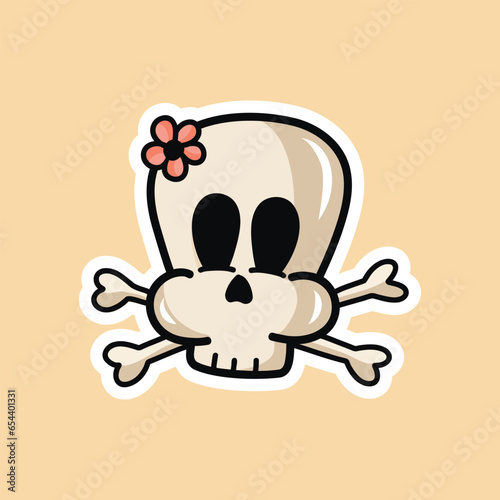 Vector groovy retro illustration for Halloween, a skull in retro style