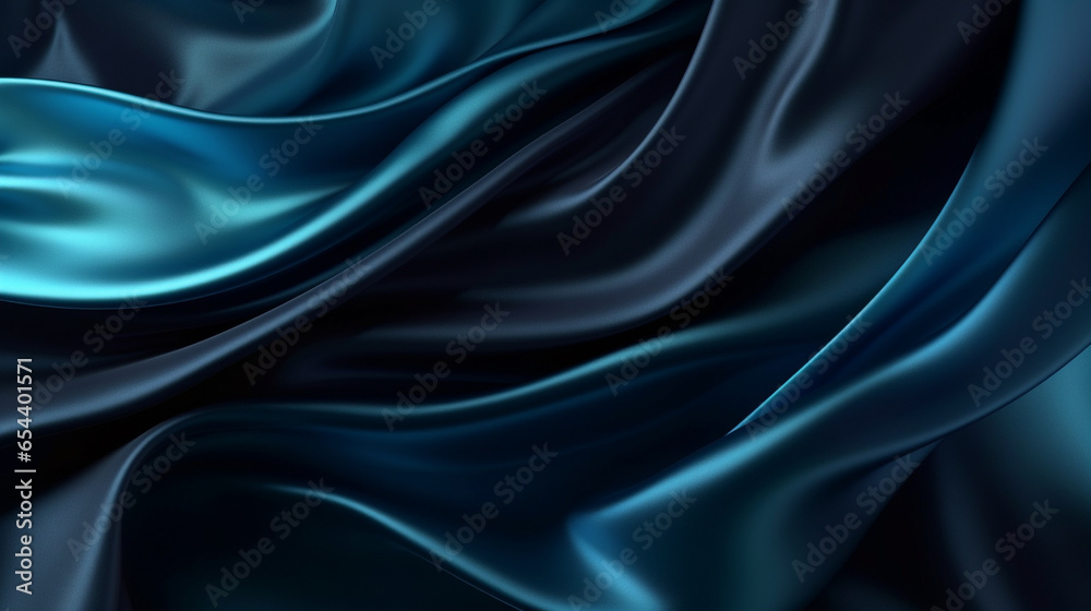 Obraz premium Black, blue silk. Shiny fabric surface background. Silk background