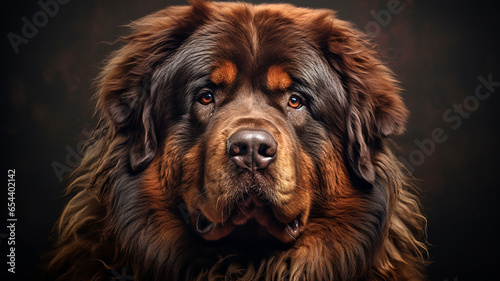Realistic portrait of Tibetan Mastiff dog. AI generated