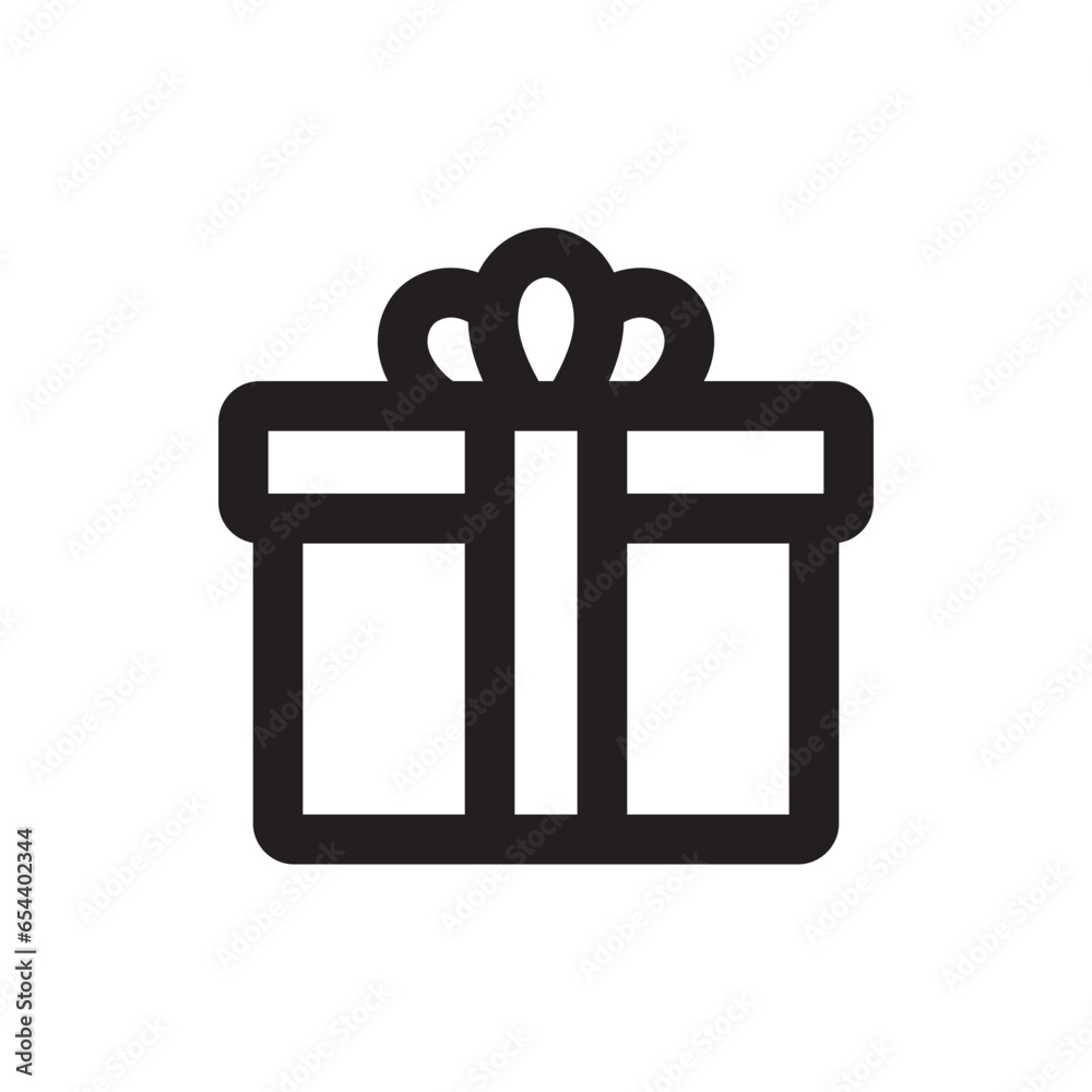Gift box vector sign. Gift icon. Present linear symbol pictogram. Present icon. Surprise UX UI icon Gift box vector sign. Gift icon. Present linear symbol pictogram. Present icon. Surprise UX UI icon