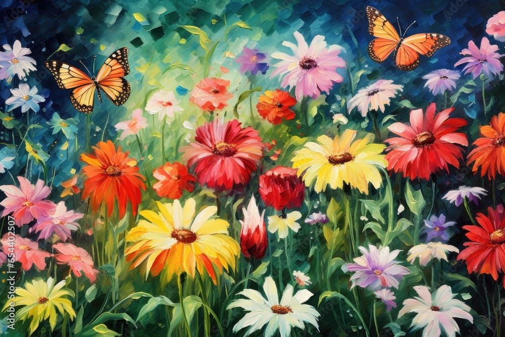 Blooming flowers and butterflies in the summer garden Blooming flowers and butterflies in the summer garden
