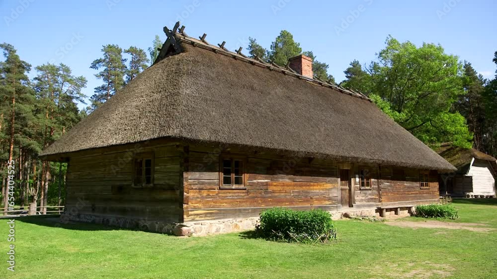 static wide shot of a historic log building static wide shot of a historic log building