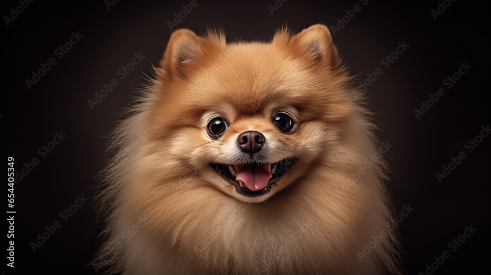 Realistic portrait of Pomeranian Lulu dog. AI generated