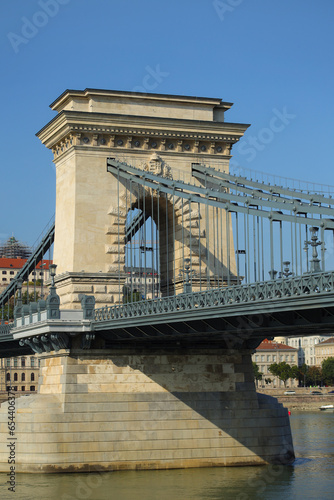 View at the Chain Bridge (Széchenyi) of Budapest, Hungary