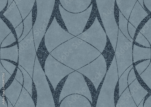 Wallpaper Mural Hand-drawn unique abstract symmetrical seamless ornament. Dark blue on a light blue background. Paper texture. Digital artwork, A4. (pattern: p10-3a) Torontodigital.ca