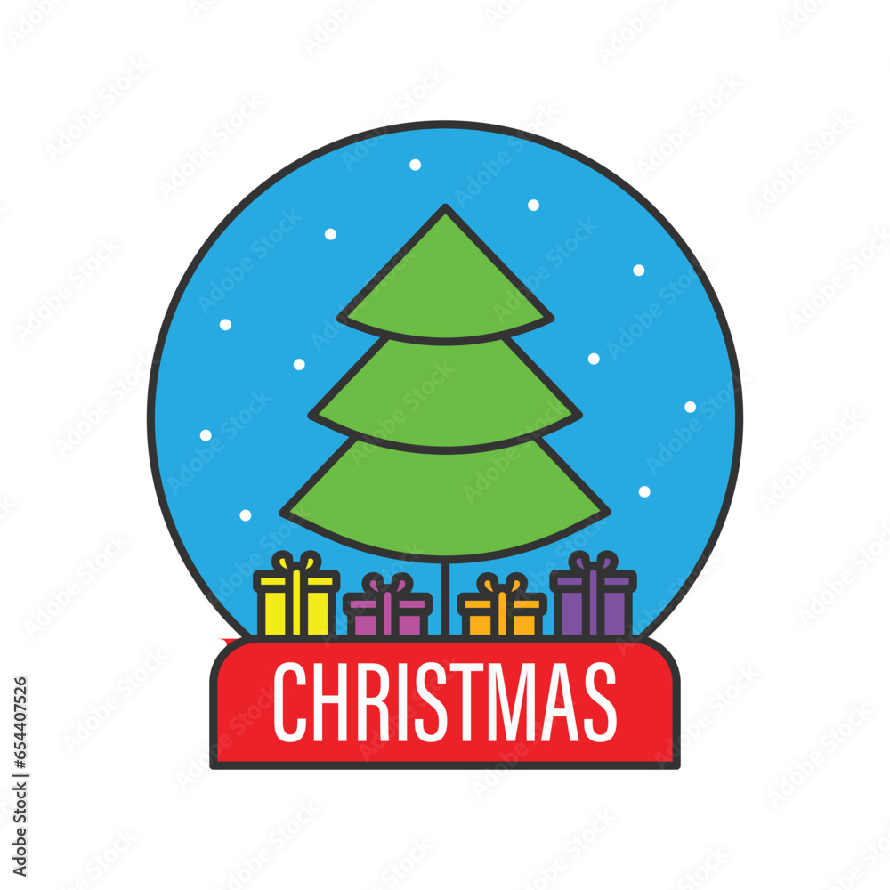 Christmas linear icon. Snow ball icon. 2023 New year tree vector sign.   Color snow ball sphere illustration for Christmas card. Christmas snow ball toy icon. UX UI icon