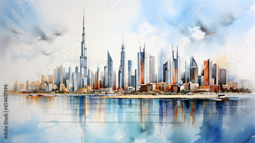 watercolor cityscape Dubai