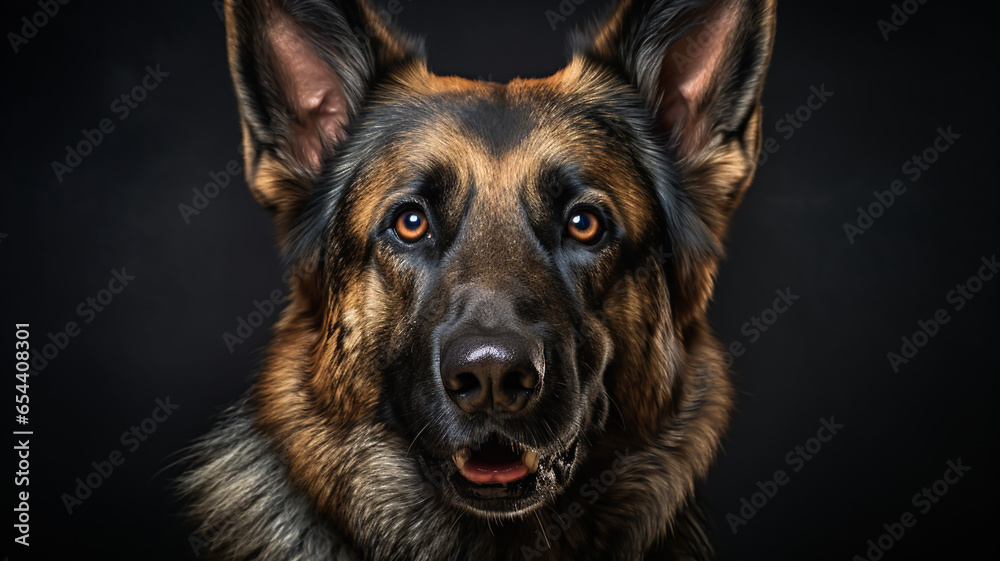 Realistic portrait of german shepherd dog. AI generated