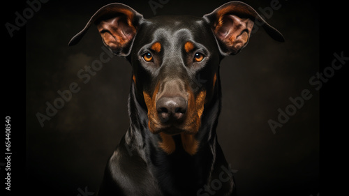 Foto Realistic portrait of Doberman dog. AI generated