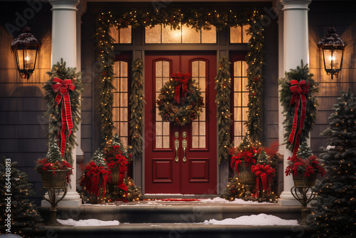 Home door Christmas decoration.ai generative