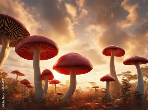 Colorful Giant Wild Mushroom - Created using generative AI technology 