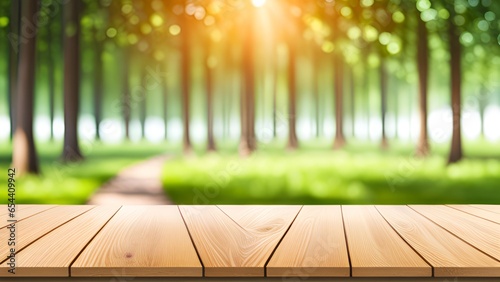 wooden table and grass background