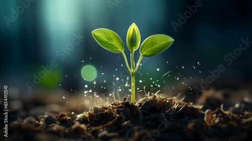 seedlings growing in the soil Starting point for planting forests new beginning concept. Generative Ai