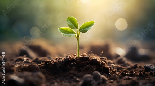 seedlings growing in the soil Starting point for planting forests new beginning concept. Generative Ai