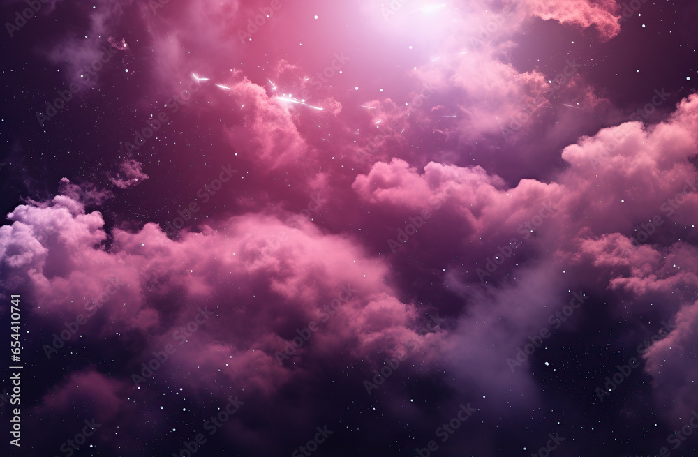 Vibrantly clouds pink Stars in the night