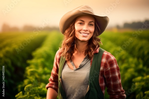 Young caucasian woman working on an organic farm photo