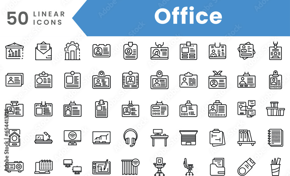 Set of linear Office icons. Outline style vector illustration